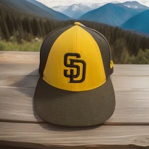San Diego‎ Fitted New Era 59fifty Hat Adult Sz 7 1/4 Brown Yellow Ball Cap Hat